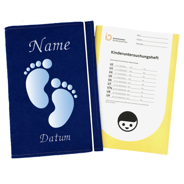 U-Heft Hülle personalisiert Baby Füße in hellblau